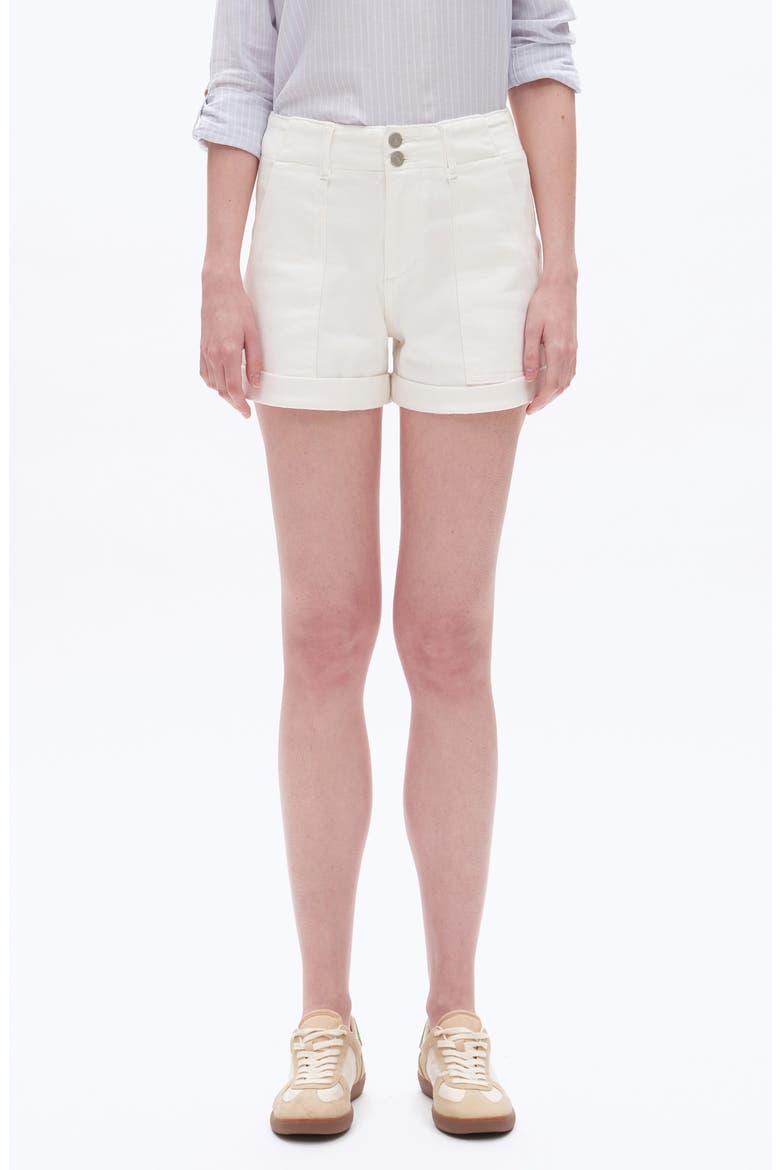 High Waist Cuffed Denim Shorts, Main, color, WHITE