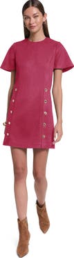 HALSTON Short Sleeve Suede Shift Dress