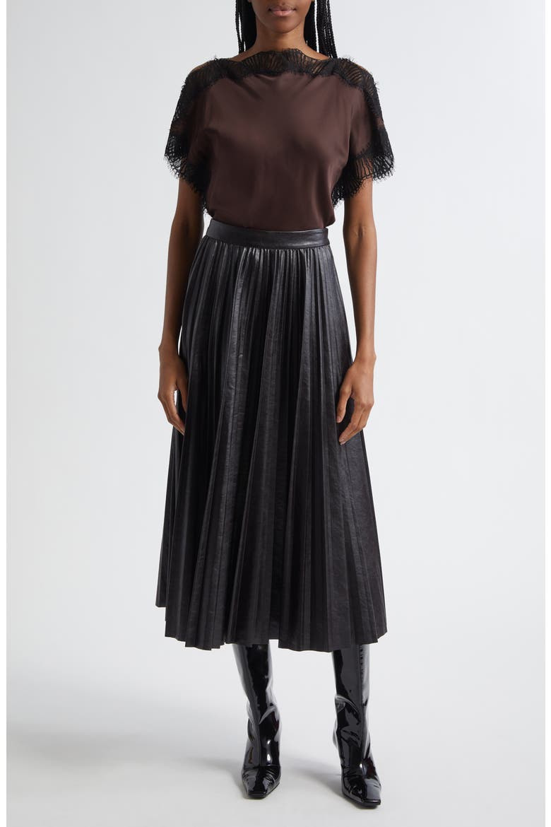 Etta Faux Leather Pleated Midi Skirt, Alternate, color, DEEPEST BROWN