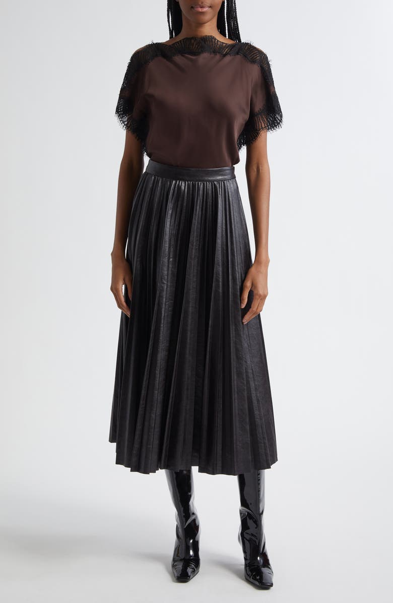 A.L.C. Etta Faux Leather Pleated Midi Skirt, Alternate, color, Deepest Brown