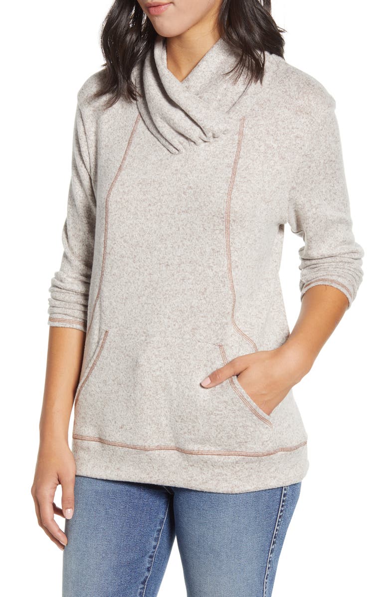 Loveappella Cross Neck Seamed Pullover, Main, color, Oatmeal