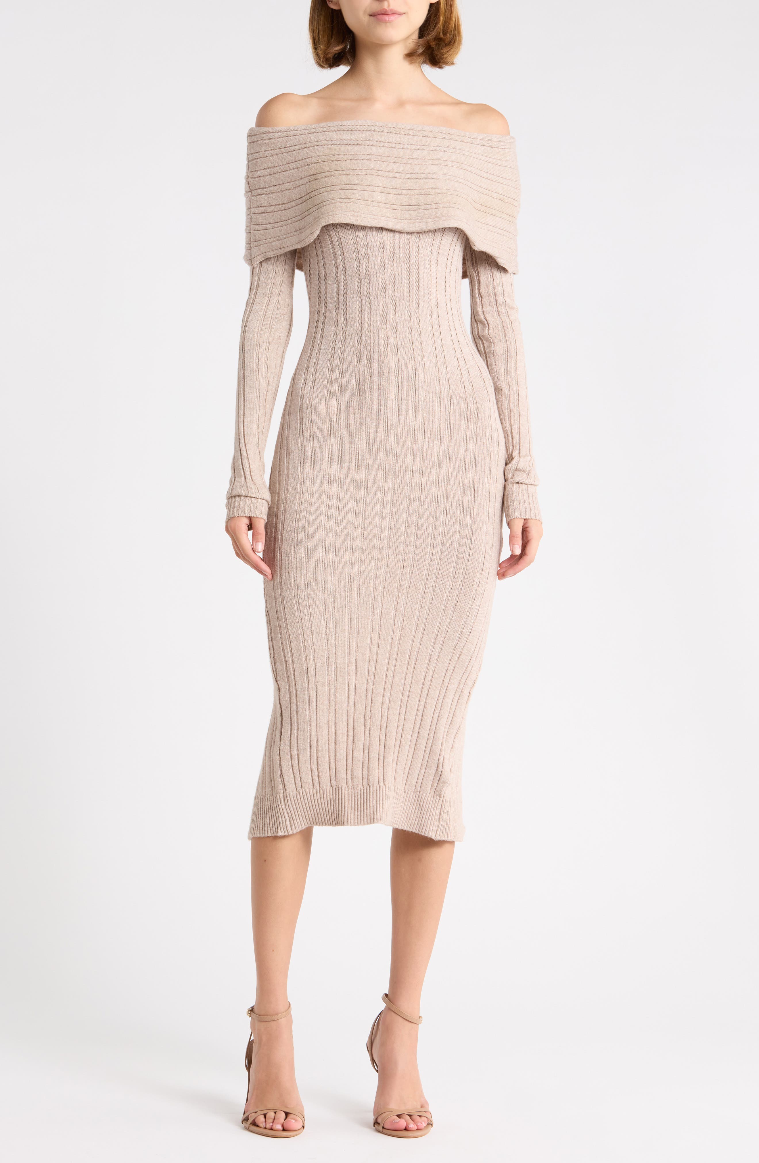 Off the Shoulder Ribbed Midaxi Sweater-Dress