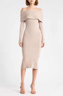Off the Shoulder Ribbed Midaxi Sweater-Dress