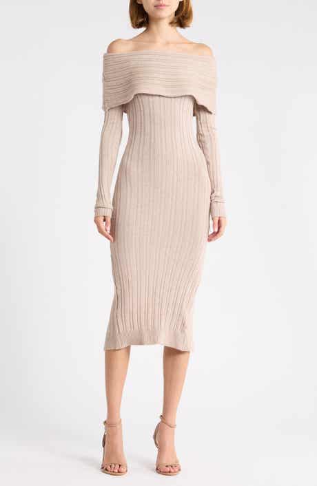 Off the Shoulder Ribbed Midaxi Sweater-Dress
