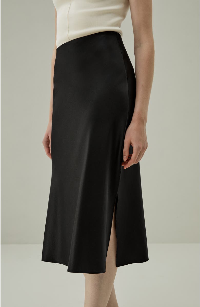 Lilysilk Minimalist Aesthetic Silk Poppy Skirt, Alternate, color, Black