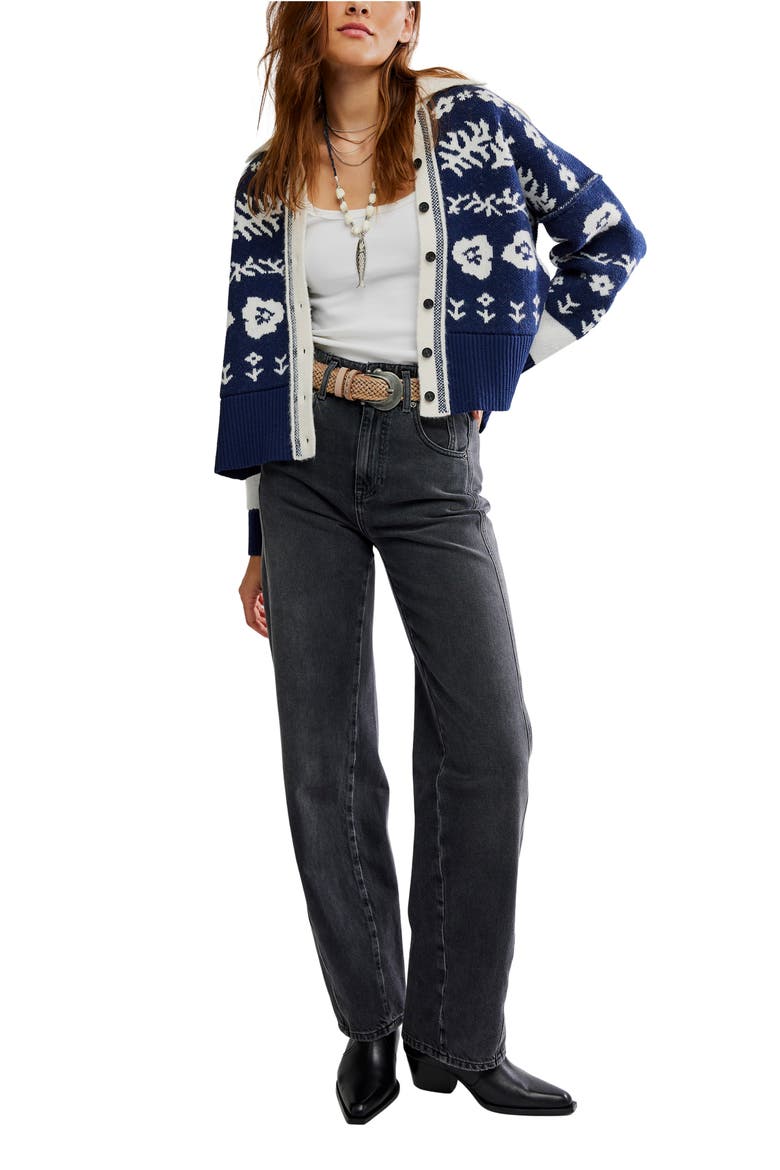Shelby Floral Jacquard Cardigan, Alternate, color, NAVY