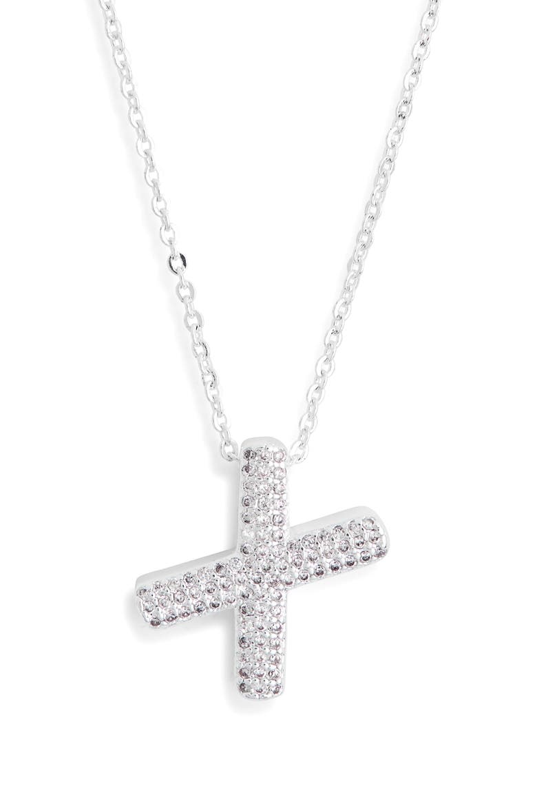 Pavé Cubic Zirconia Initial Pendant Necklace, Alternate, color, X- CLEAR- SILVER