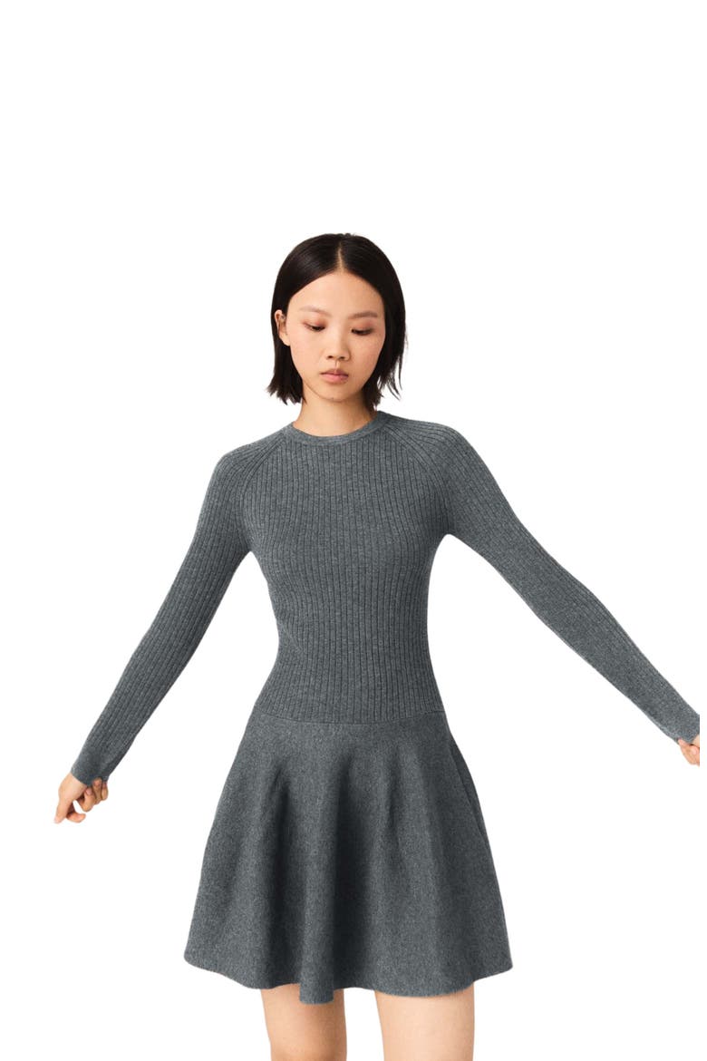 Beaded-collar short knit dress, Main, color, Grey