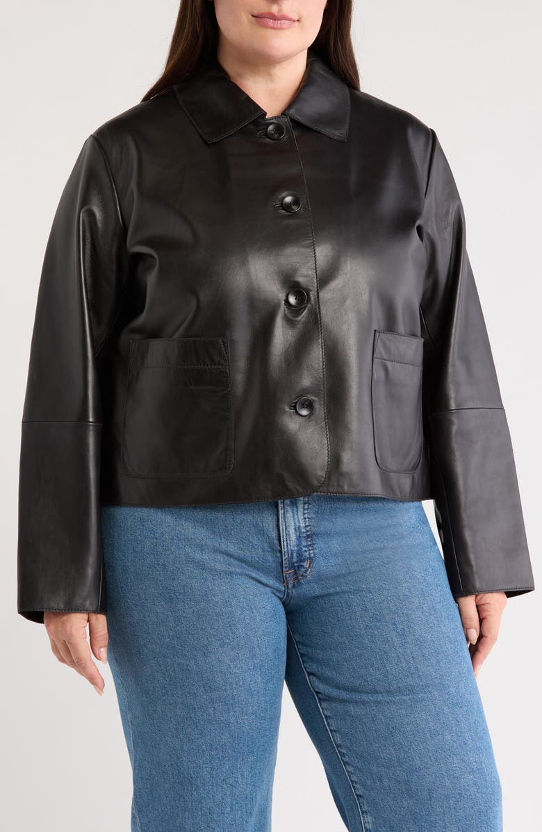 Nordstrom Patch Pocket Crop Leather Jacket, Alternate, color, Black