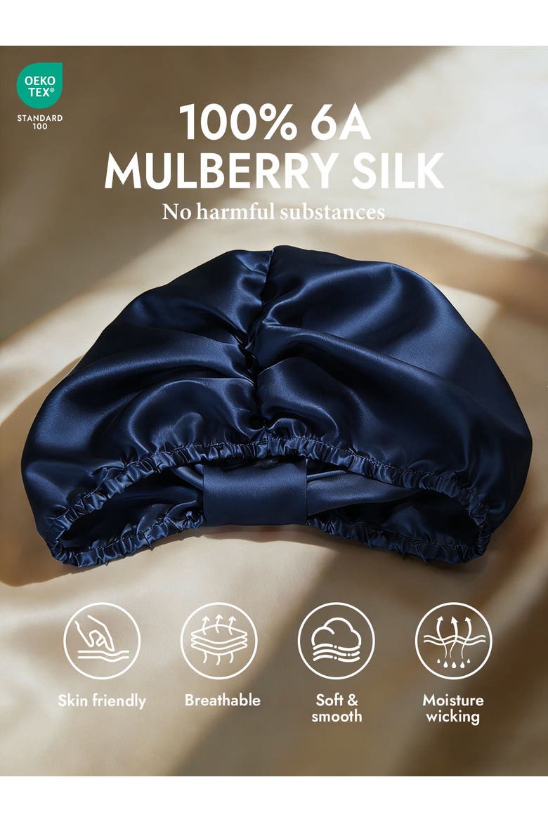 100% Mulberry Silk Sleep Bonnet, Alternate, color, DarkBlue