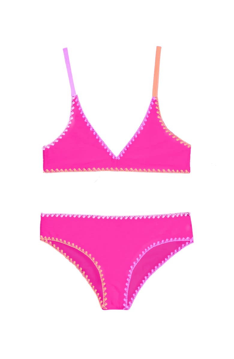 Limeapple Textured Bikini with Embroidered Trim Swimsuit, Main, color, Pink