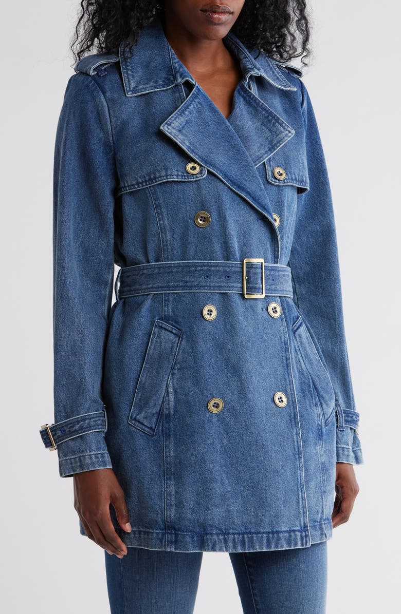 Michael Kors Double Breasted Denim Trench Coat, Main, color, 