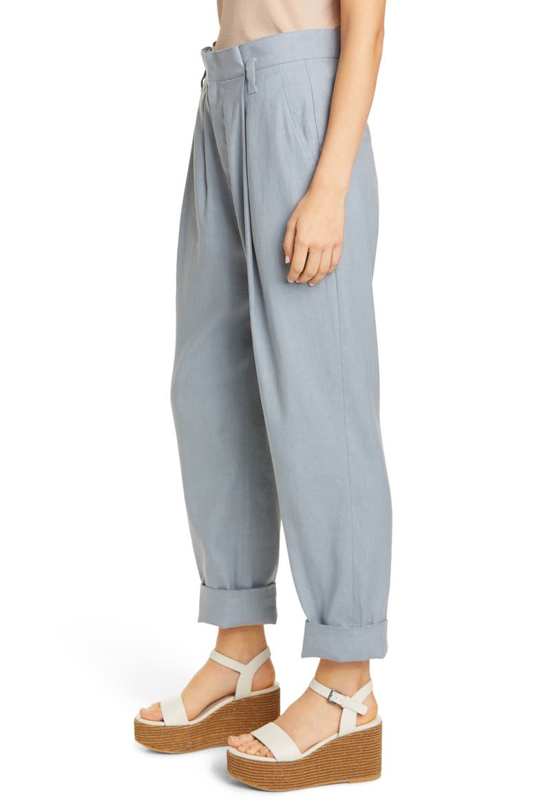 Pleated Stretch Linen & Cotton Pants, Alternate, color, CLOUD