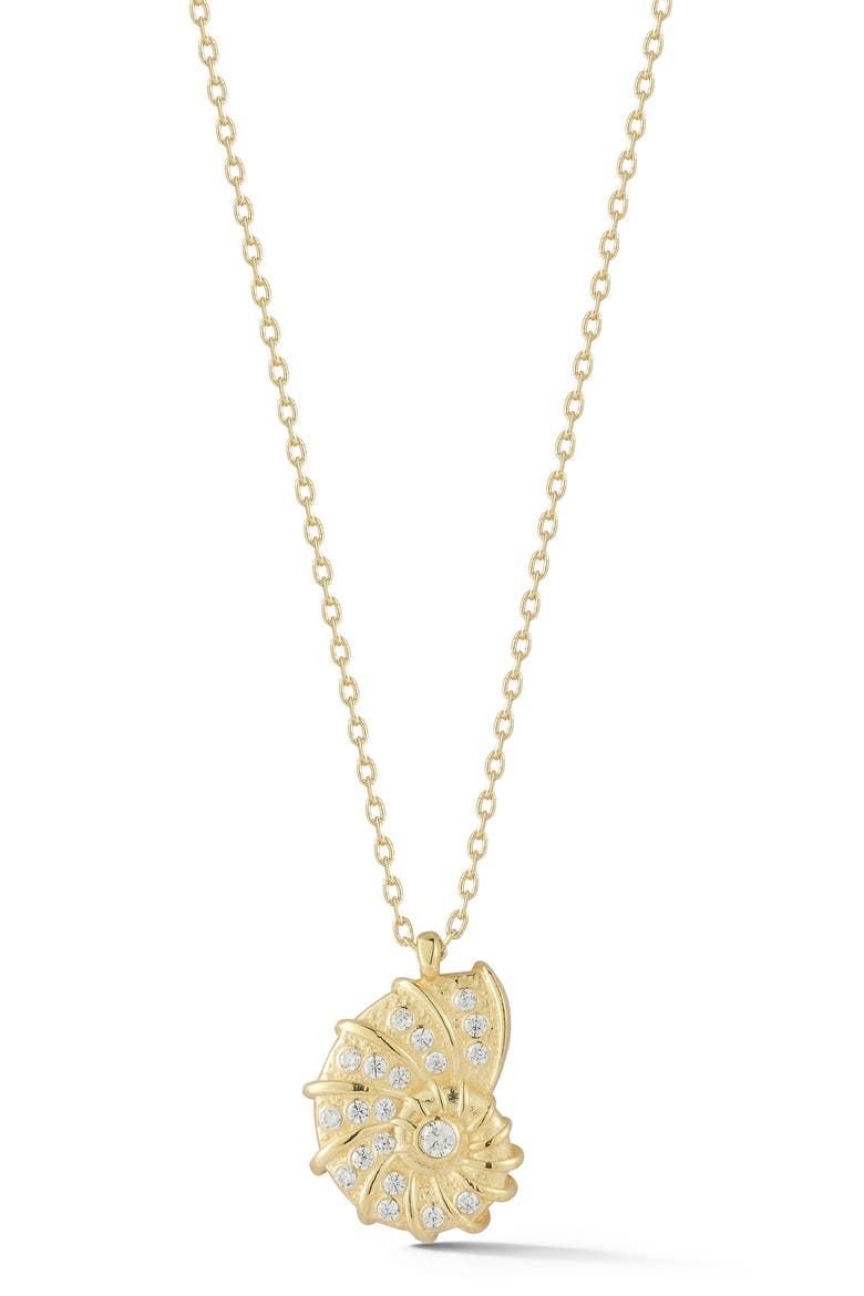 Cubic Zirconia Shell Pendant Necklace, Main, color, GOLD
