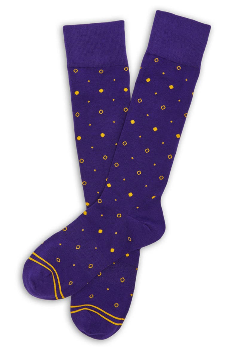 Mixed Dot Mid-Calf Premium Novelty Dress Socks, Alternate, color, PURPLE / GOLD