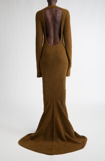 リックオウエンス Rick Owens Open Back Gown Long Dress Rick Owens Luna Long Sleeve Open Back Brushed Sweater Dress