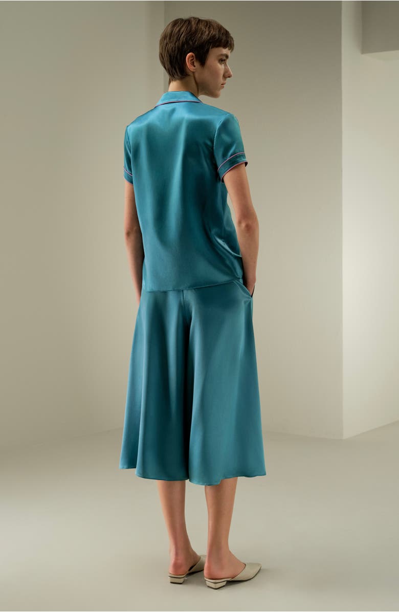 Lilysilk Lsxes Contrast-Trimmed Silk Shirt, Alternate, color, Adriatic Blue