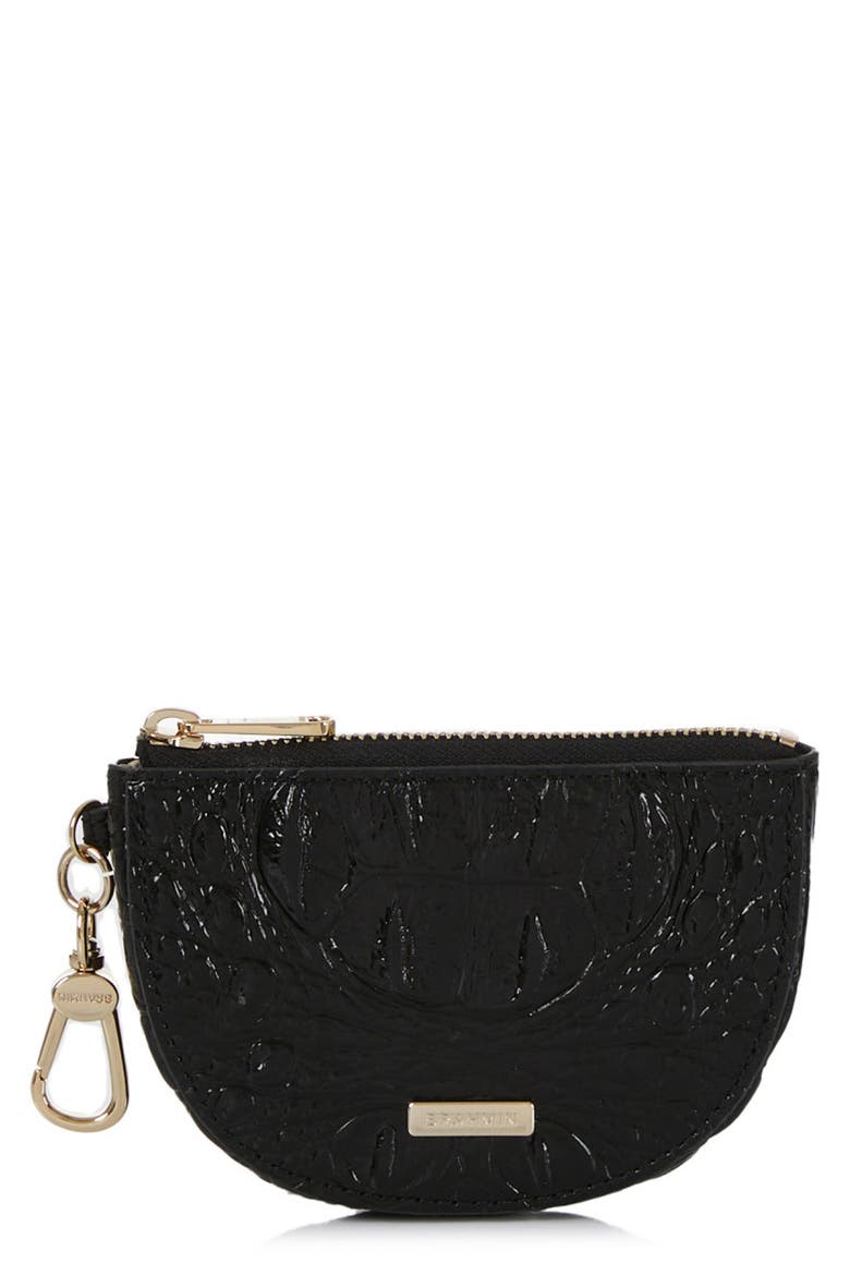 Britt Croc Embossed Leather Coin Purse, Main, color, BLACK