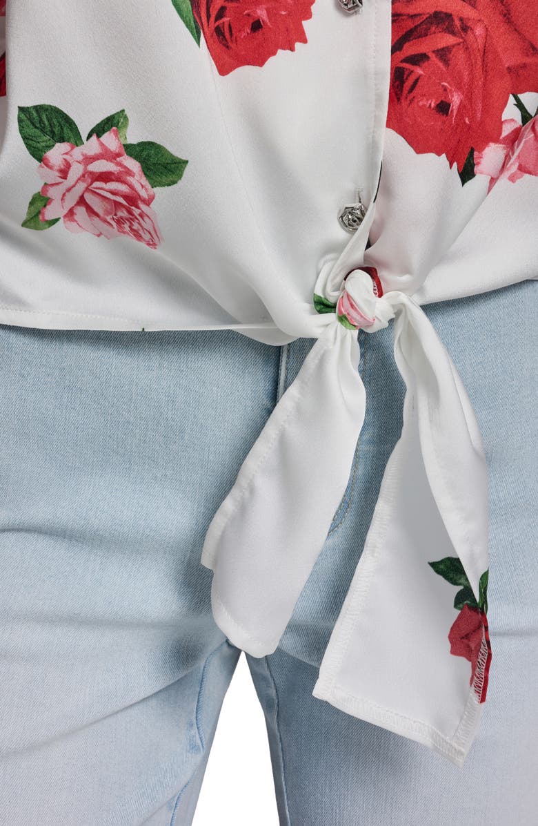 KARL LAGERFELD PARIS Rose Tie Front Button-Up Shirt, Alternate, color, Cornelia Rose/ Sft Wht Multi