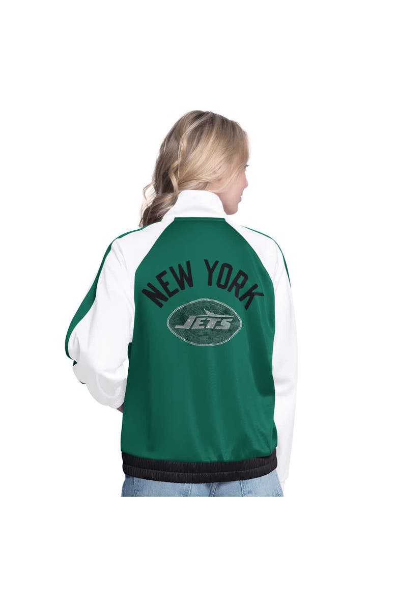 Women's G-III 4Her by Carl Banks White/Green New York Jets Rally Rhinestone Full-Zip Track Jacket, Alternate, color, White