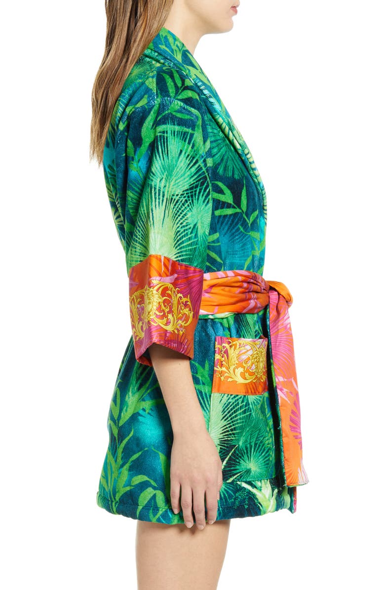 Versace Jungle Print Short Robe, Alternate, color,