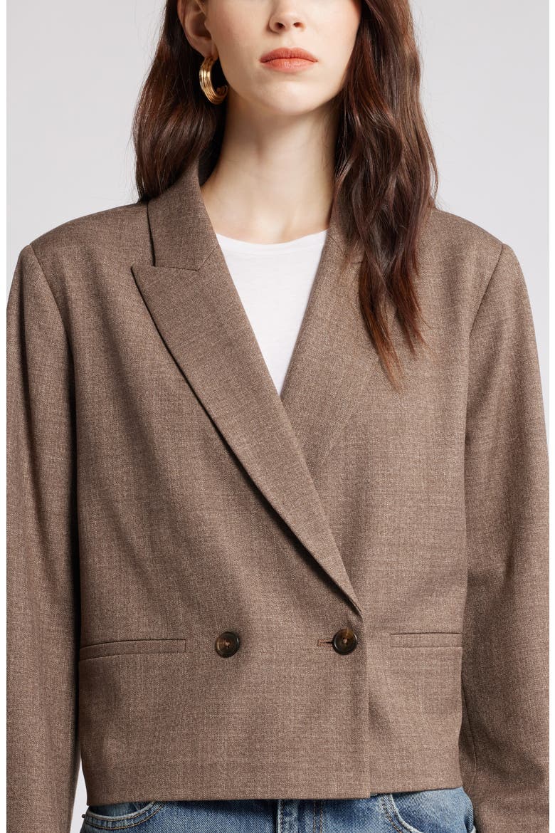 Double Breasted Crop Blazer, Alternate, color, BROWN MELANGE