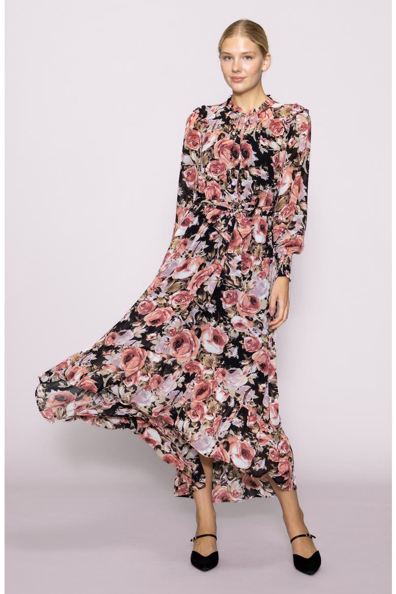 Print Long Sleeve Dress, Alternate, color, BLACK MULTI