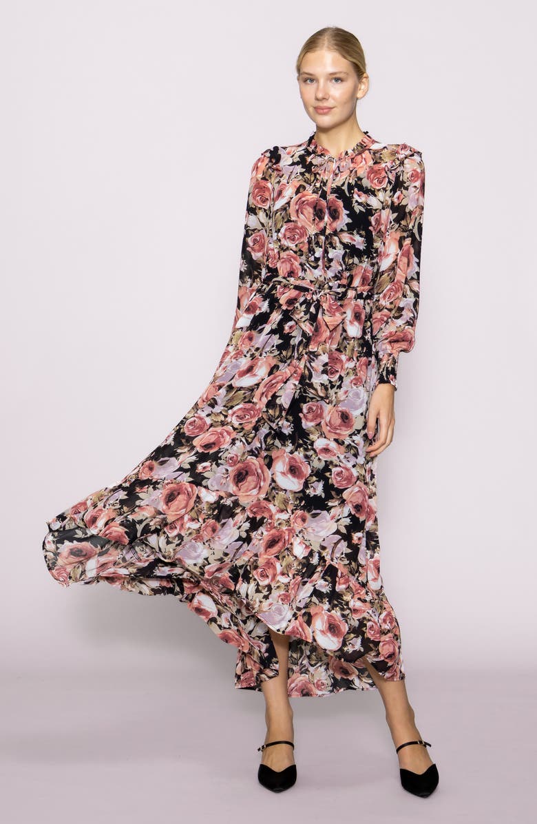 MELLODAY Print Long Sleeve Dress, Alternate, color, Black Multi