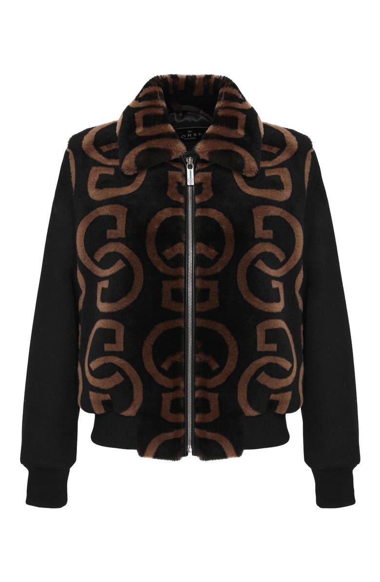 GORSKI G Printed Merino Genuine Shearling Bomber Jacket Crafted with Loro Piana Wool Trim, Alternate, color, Black/Chestnut