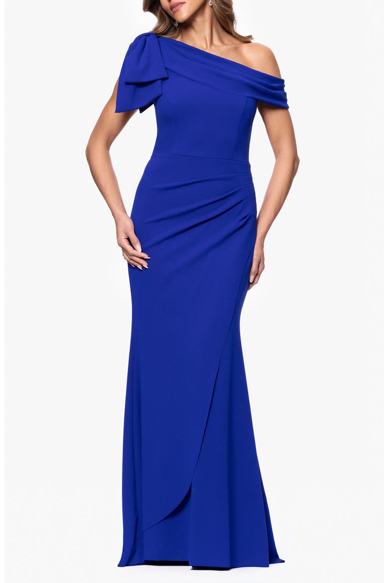 Bow Detail One-Shoulder Mermaid Gown, Main, color, MARINE