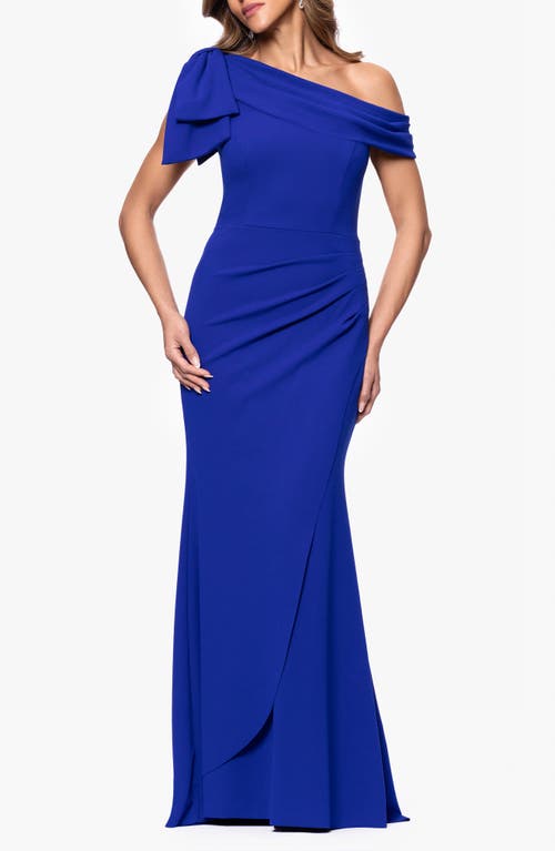 Xscape Evenings Bow Detail One-shoulder Mermaid Gown In Marine