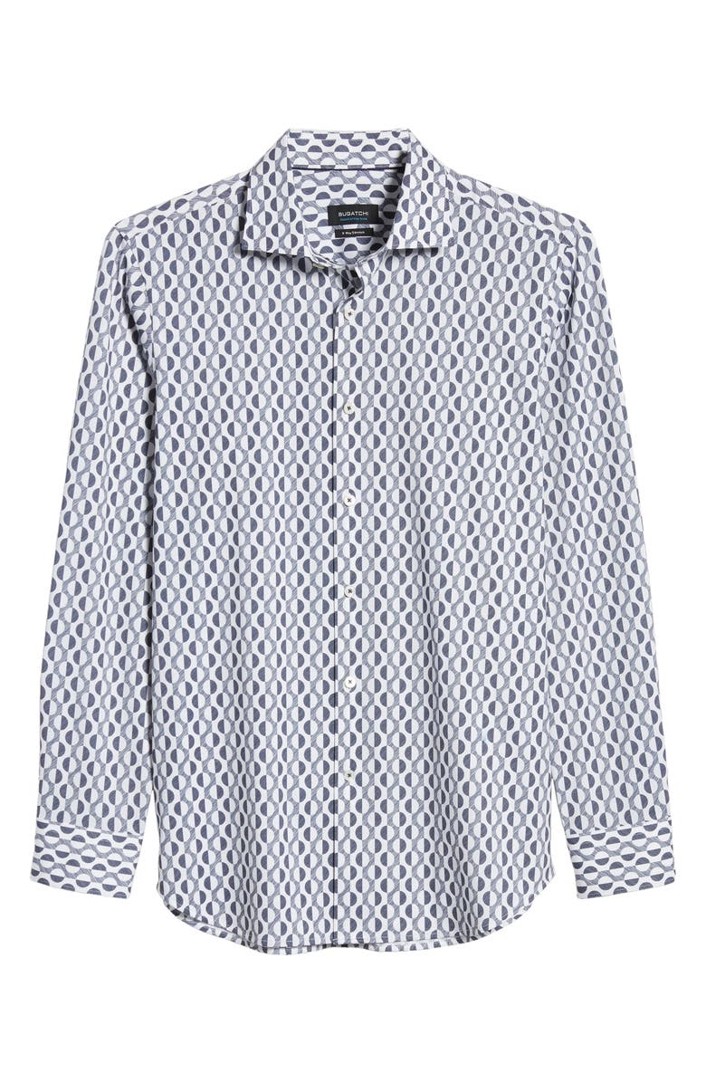 Bugatchi Tech Geometric Knit Stretch Cotton Button-Up Shirt, Alternate, color, 