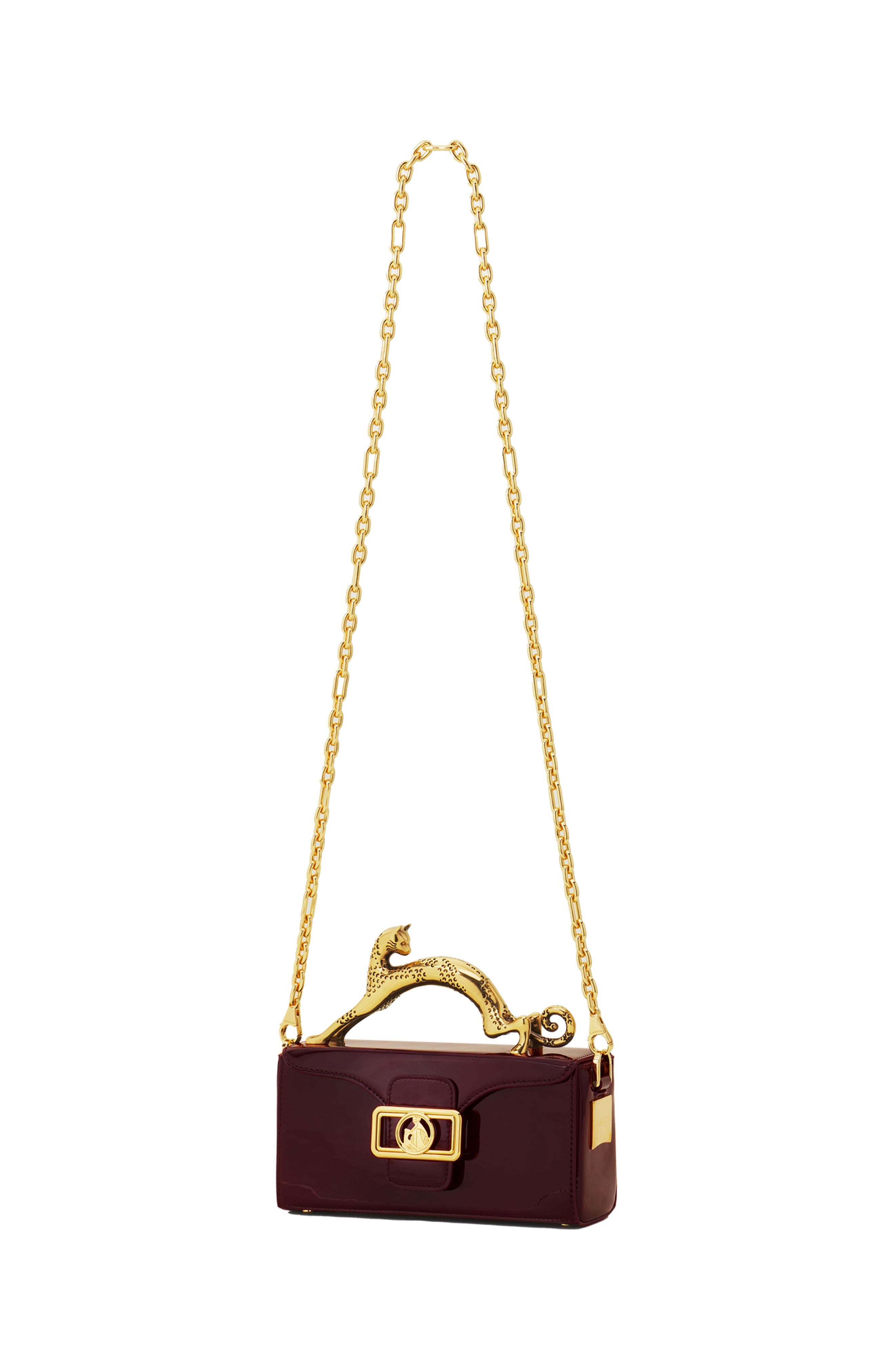 Lanvin Pencil Cat Nano Patent Leather Bag, Alternate, color, Bacchus