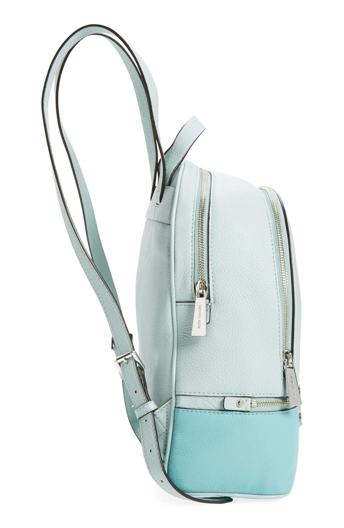 'Small Rhea' Leather Backpack, Alternate, color, CELADN/AZURE/ SILVER