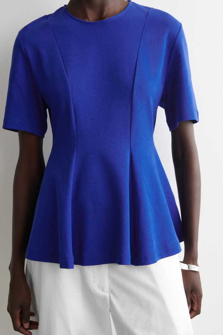 Waisted Cotton T-shirt, Alternate, color, COBALT BLUE