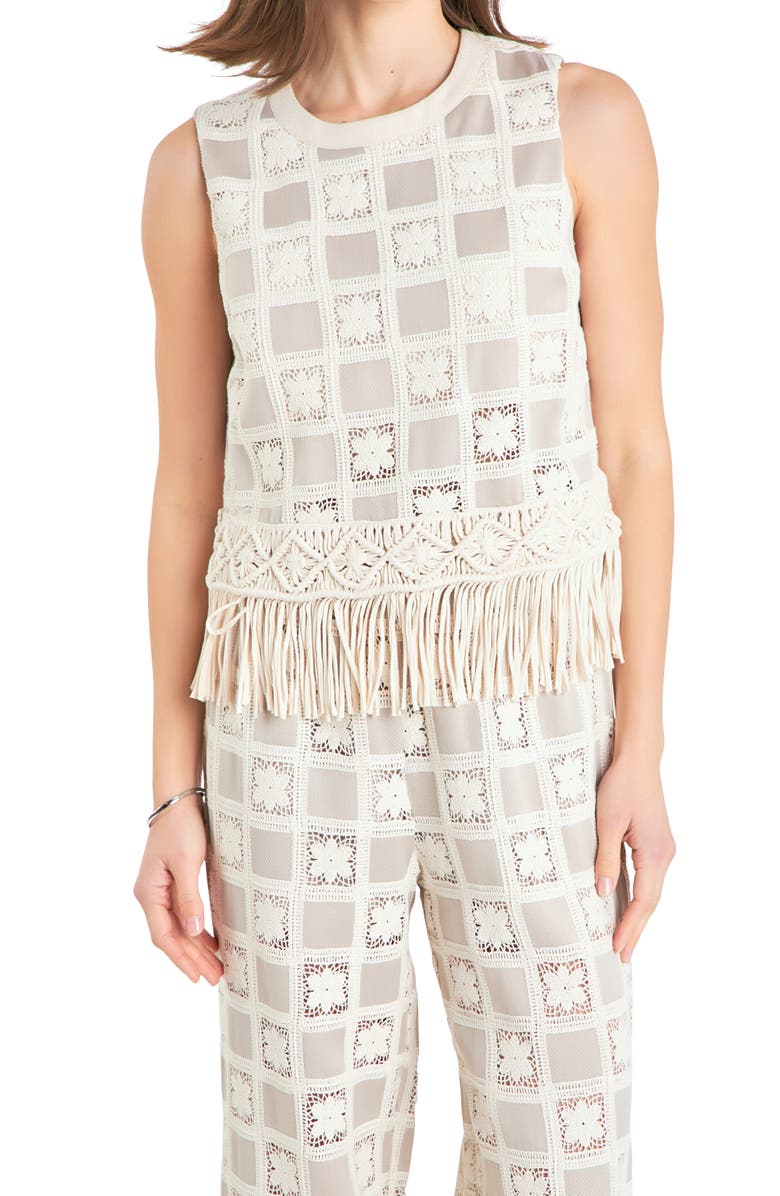 English Factory Crochet Lace Patchwork Tank, Alternate, color, Beige Multi