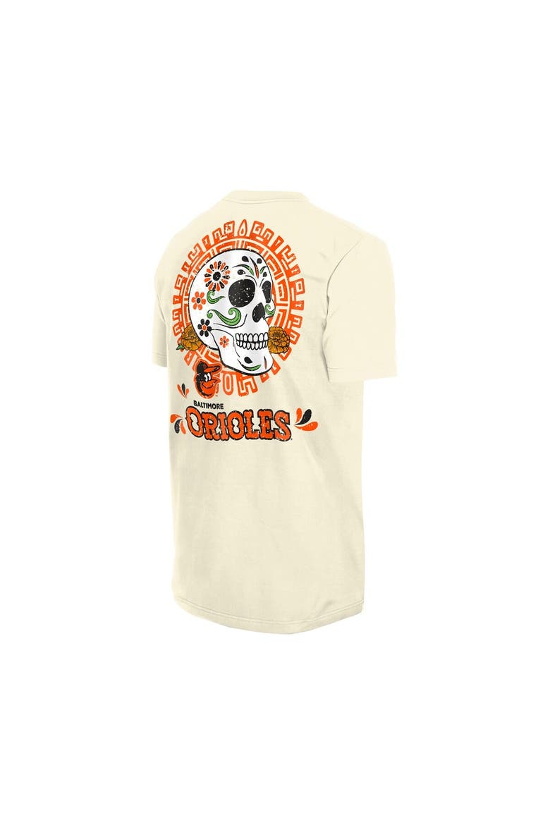 Men's New Era Natural Baltimore Orioles Dia de los Muertos Sugar Skull T-Shirt, Alternate, color, Natural