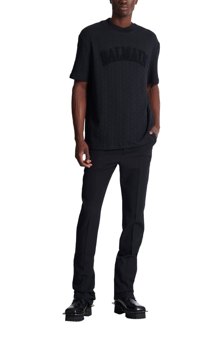 Balmain Terry monogram T-shirt, Alternate, color, Black