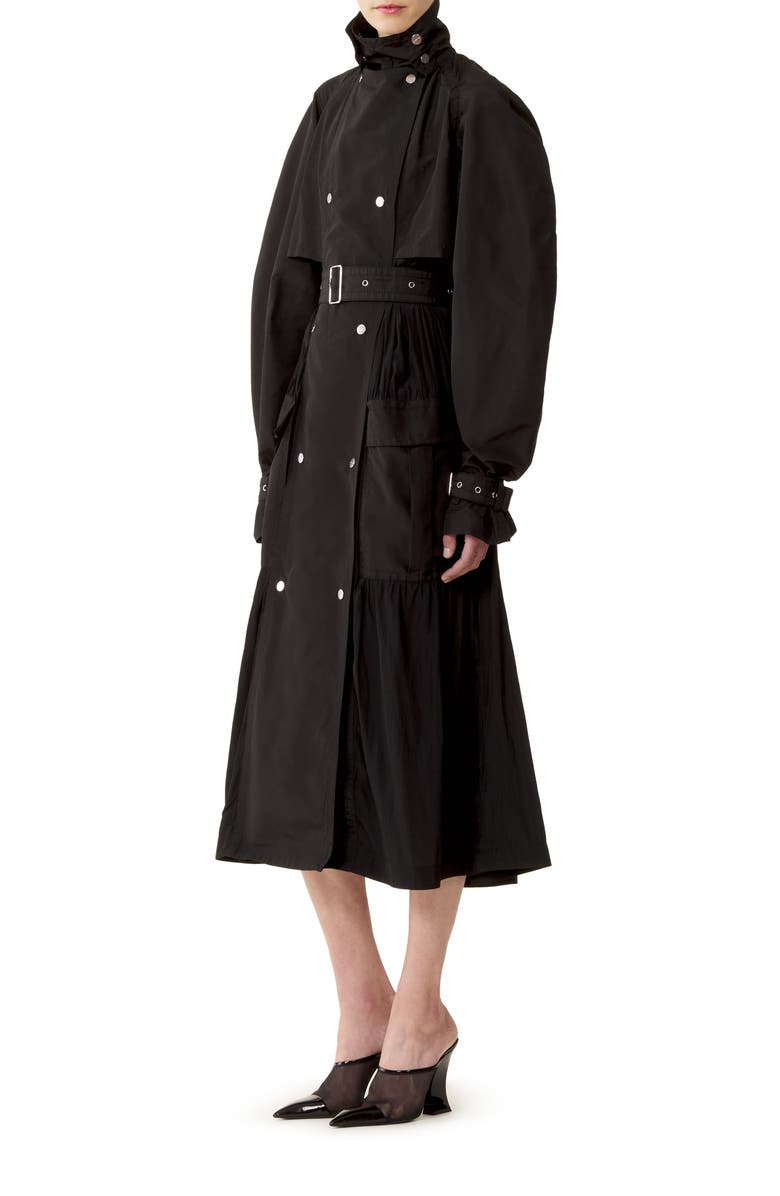 Lanvin Bi-Material Trench Coat In Silk Faille And Charmeuse Fabric, Alternate, color, Black