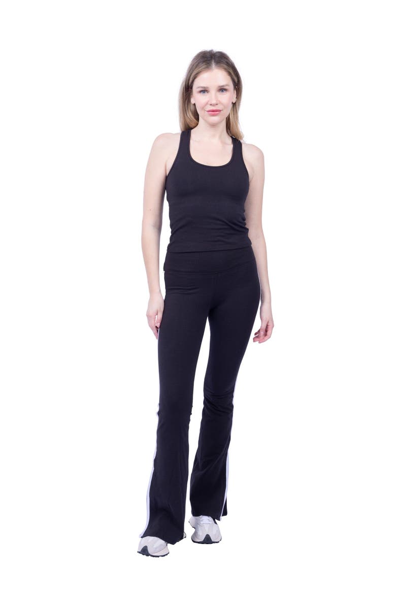 Ella Organic Cotton High-Rise Flare Stripe Leggings, Alternate, color, Black