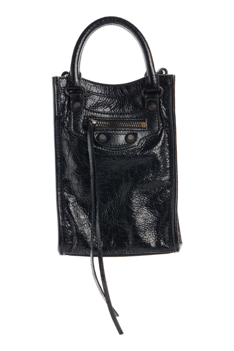 Le City Tote Leather Phone Holder, Main, color, 1000 BLACK