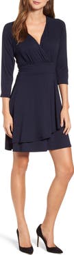 Karen Kane Faux Wrap Drape Dress
