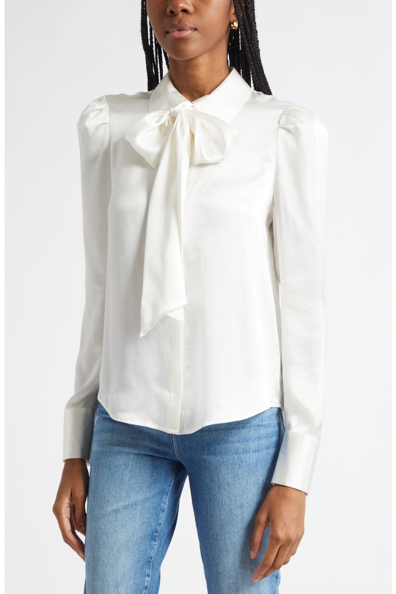 Honey Silk Tie Neck Button-Up Shirt, Alternate, color, IVORY