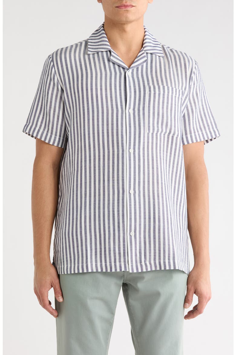 Striped Cotton Camp Shirt, Main, color, NAVY/ WHITE STRIPE