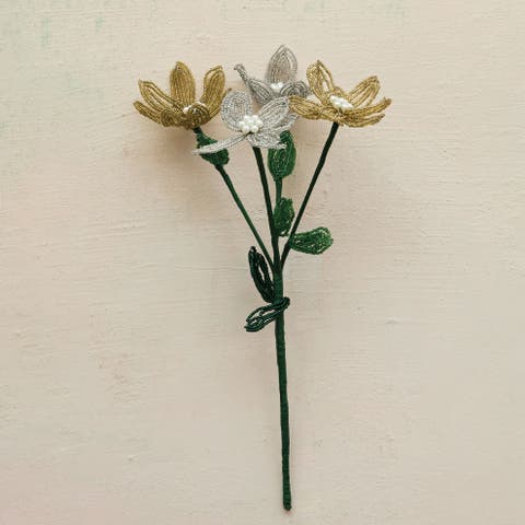 Glass Beaded Iron Flower Pick with Faux Pearls