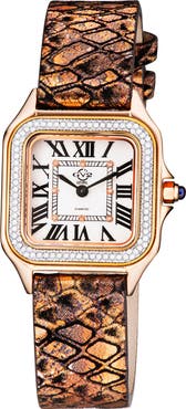 GEVRIL Women's Milan Diamond Swiss Quartz Embossed Leather Strap Watch, 27.5mm - 0.038 ctw