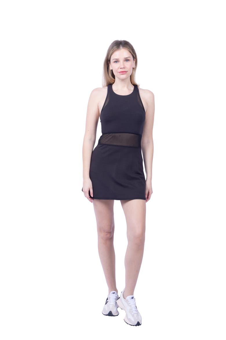 Leena Organic Cotton & Mesh Sport Dress, Alternate, color, Black