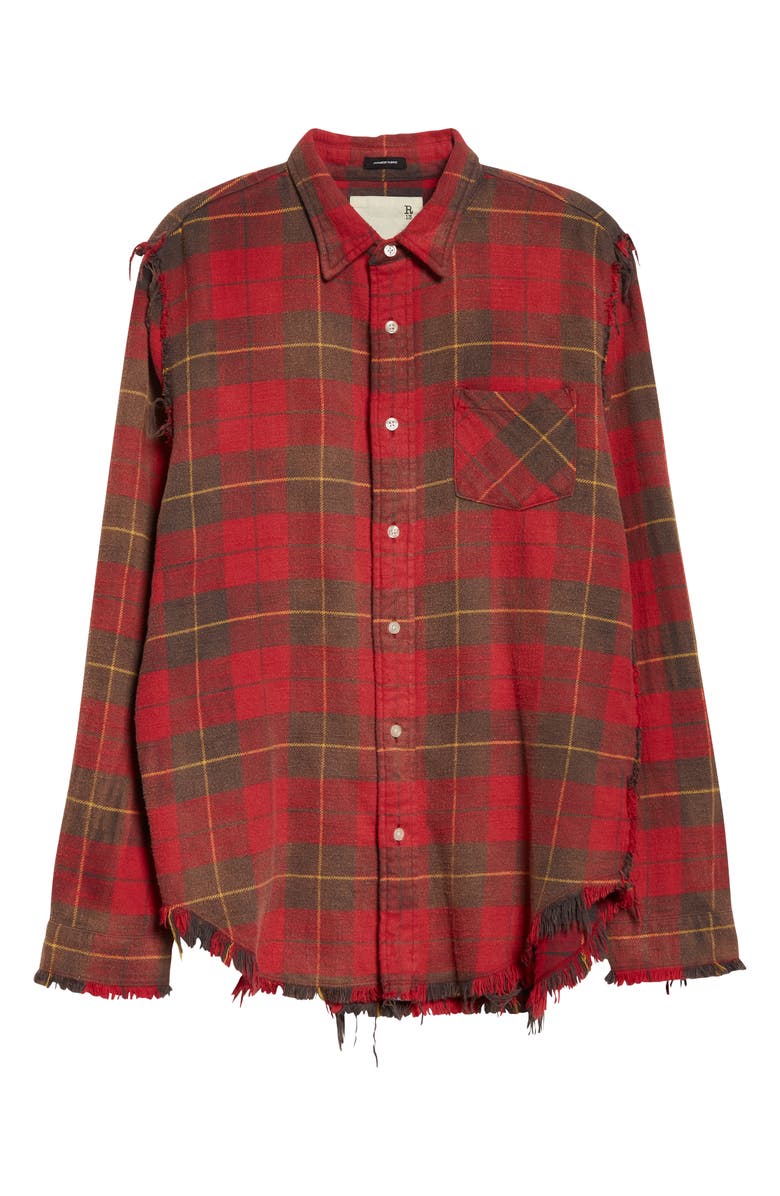 R13 Shredded Seam Distressed Plaid Button-Up Shirt, Alternate, color,