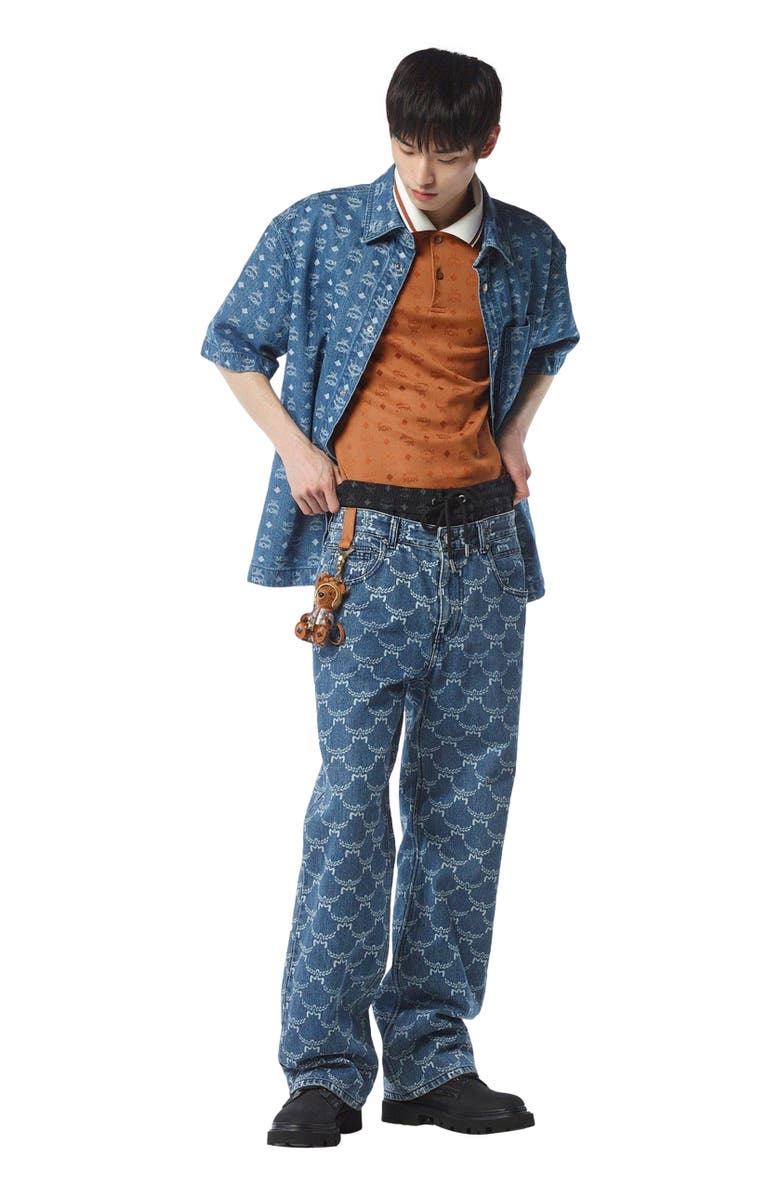 MCM Monogram Shirt in Denim Jacquard, Main, color, Blue