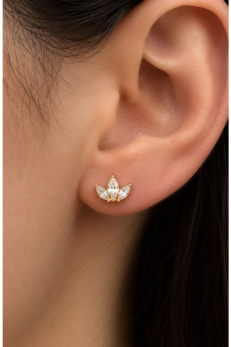Marquise Leaf Cubic Zirconia Stud Earrings, Alternate, color, GOLD